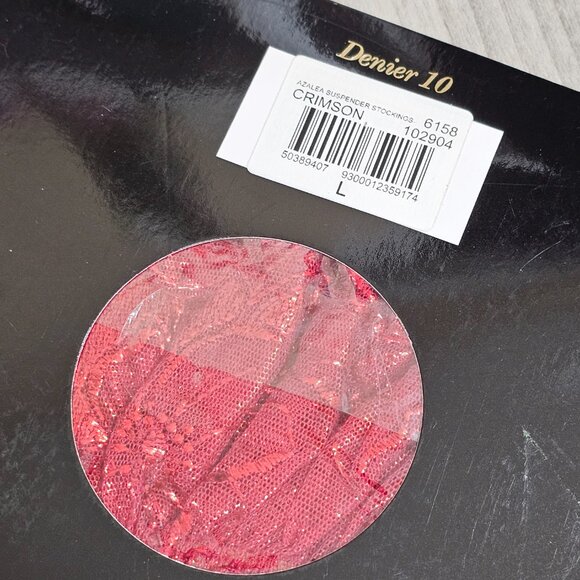 Honey Birdette Azalea Red Thigh Highs Suspender Stockings Hosiery Size L - Picture 4 of 4